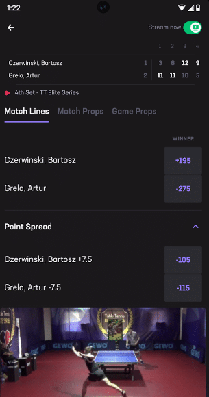 Live mobile betting with streaming