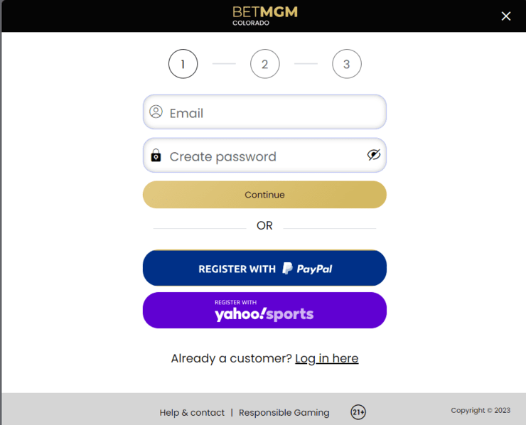 BetMGM sign up screen.
