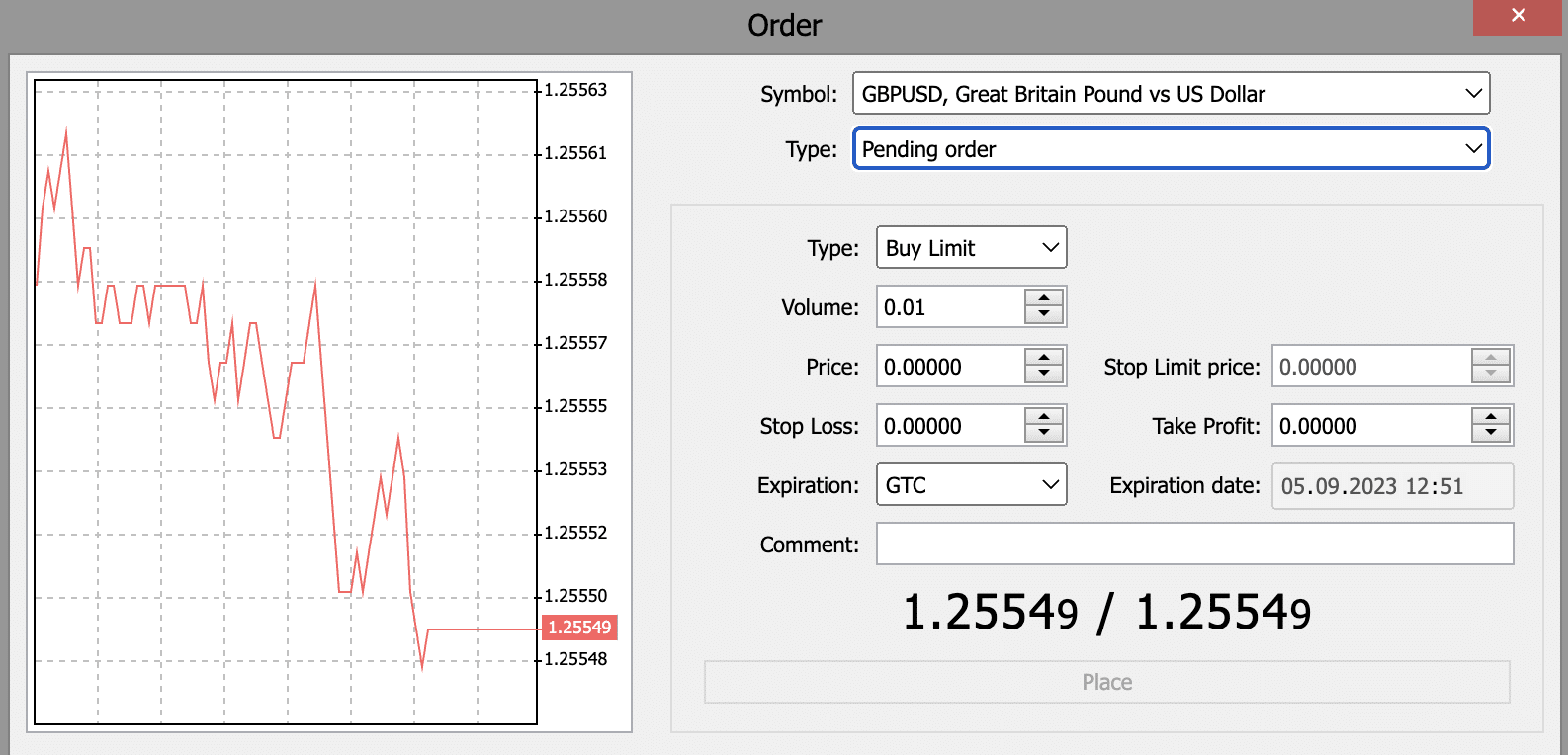 MT5 pending order