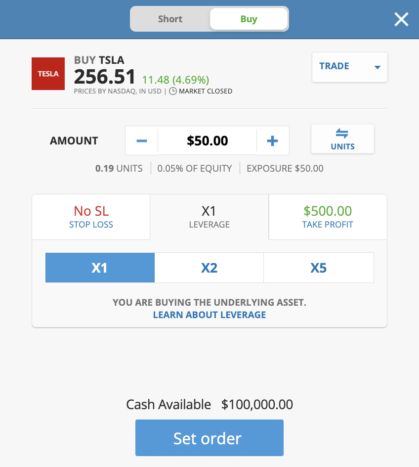 Buy Tesla Shares on eToro