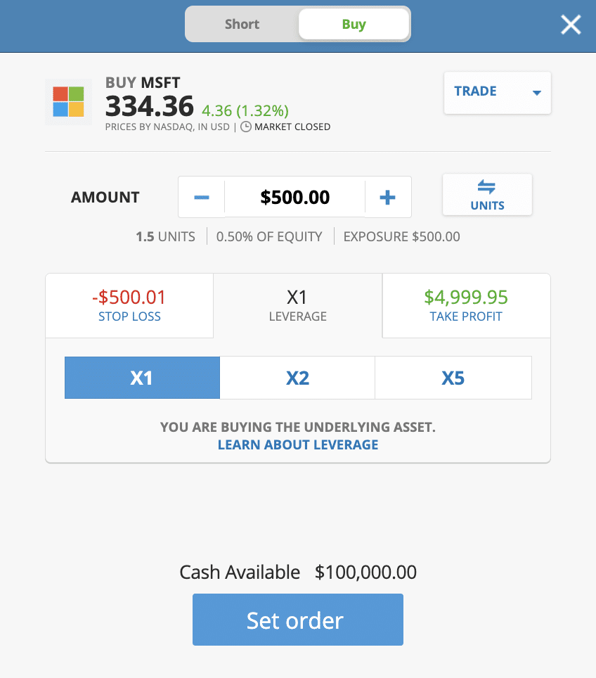 Buy Microsoft shares on eToro