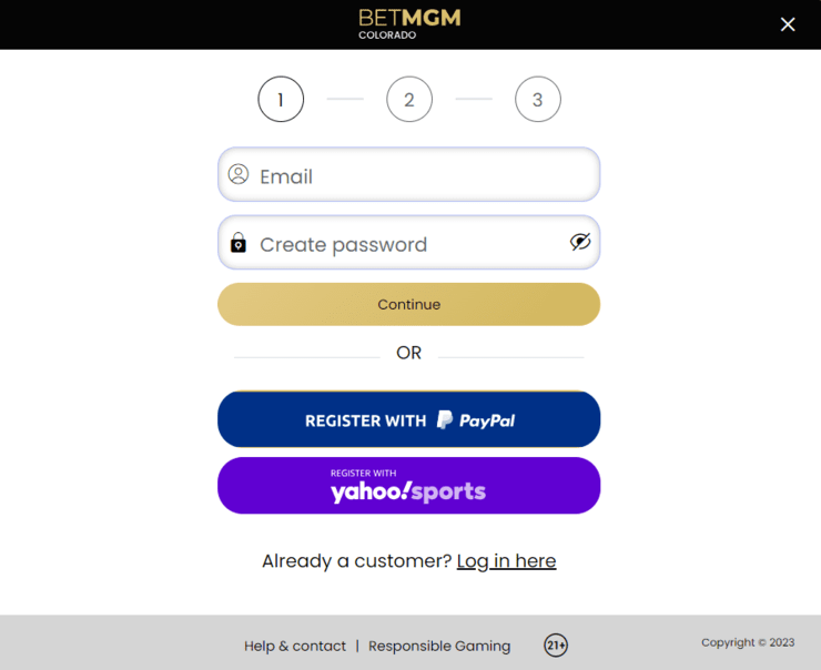 Sign up forms at BetMGM Colorado.