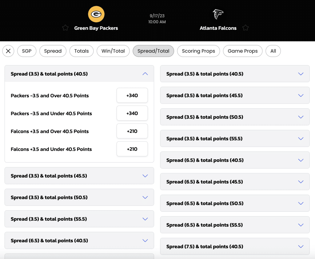BetMGM Spread/Total Alternate Lines