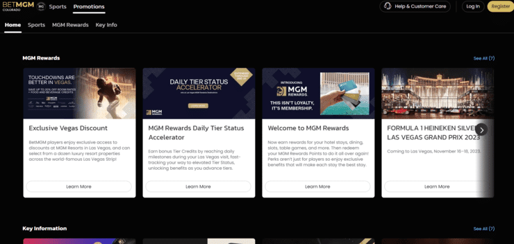 Promotions section at BetMGM.