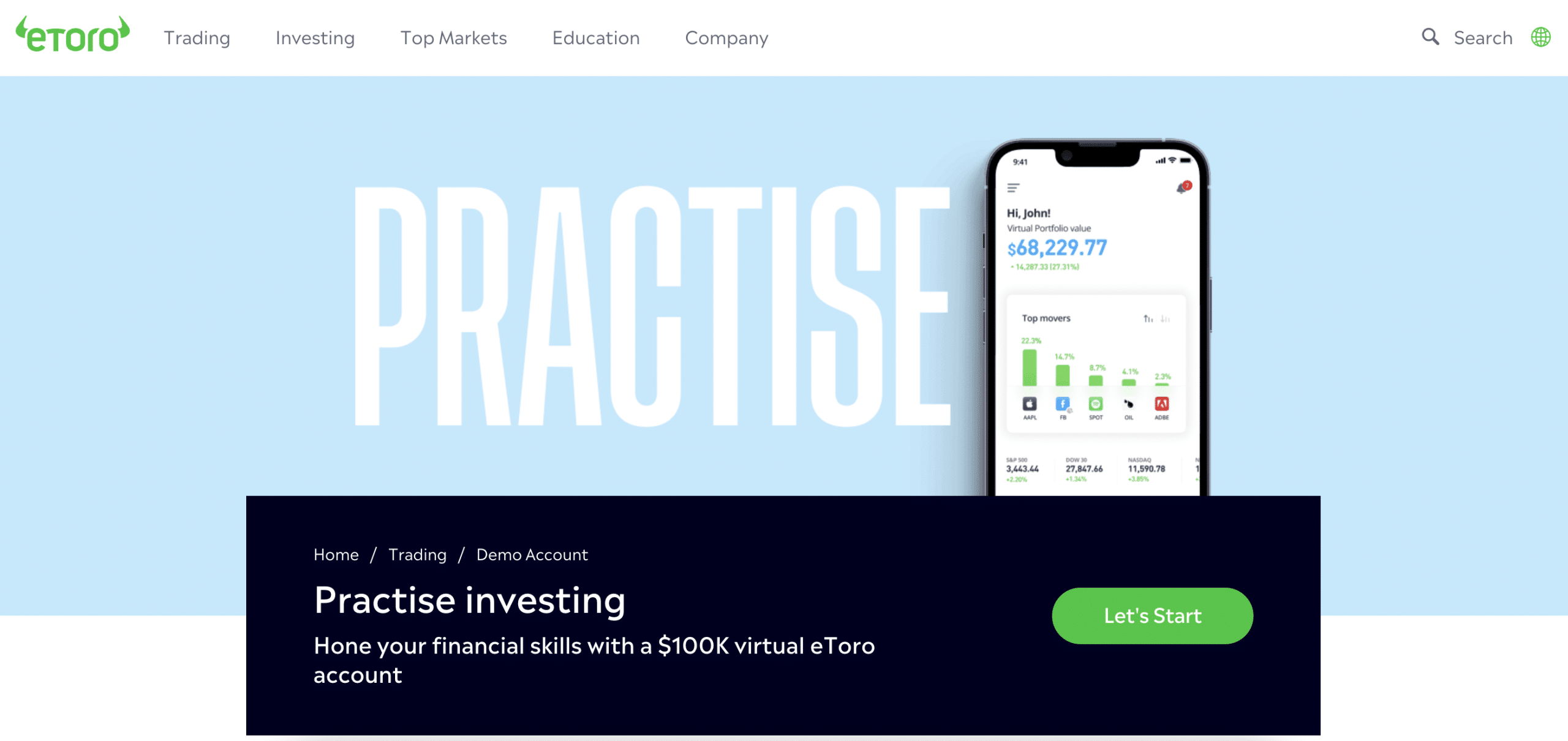 eToro demo acount $100,000