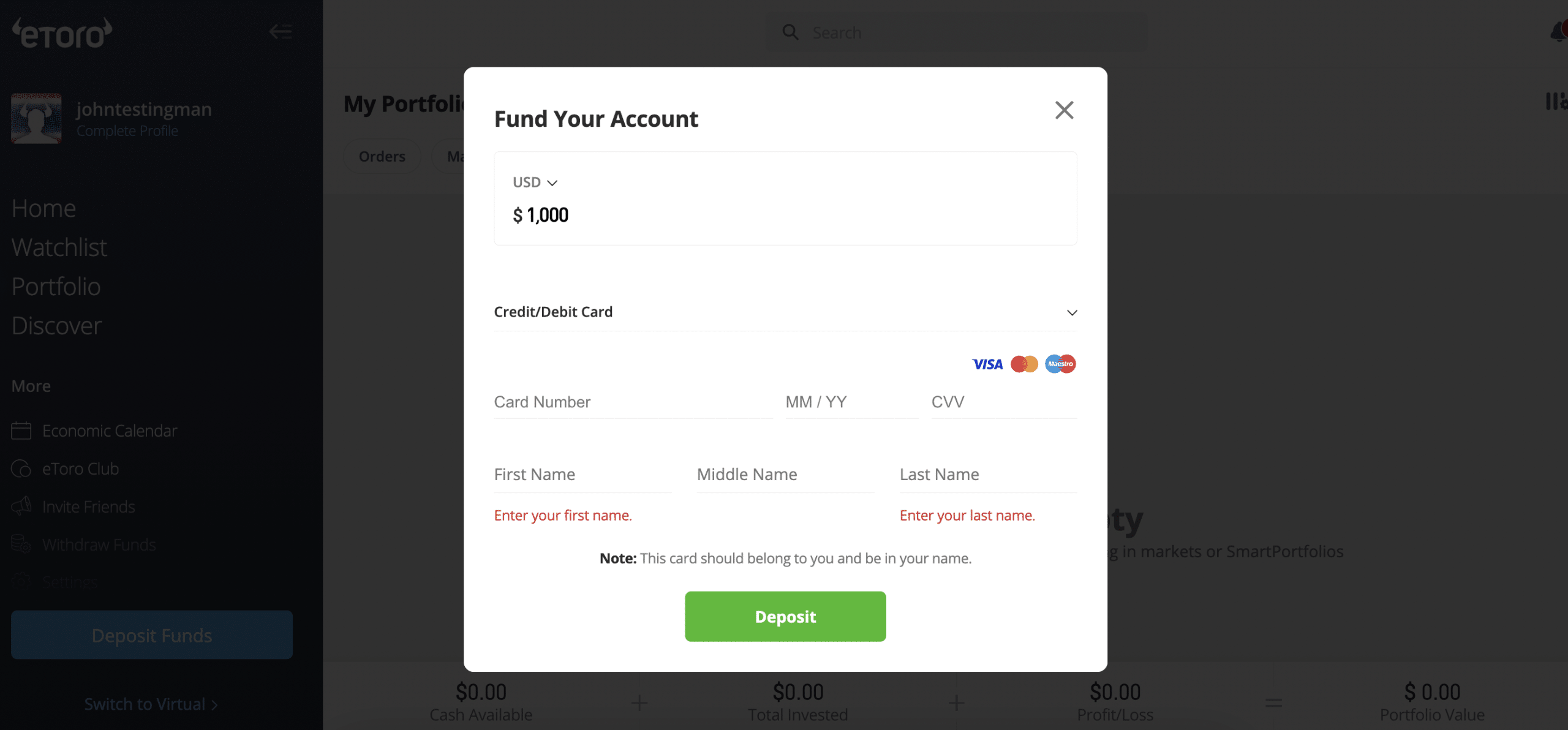 eToro deposit funds 
