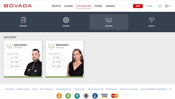 Bovada Live Baccarat