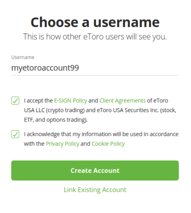 etoro choose username