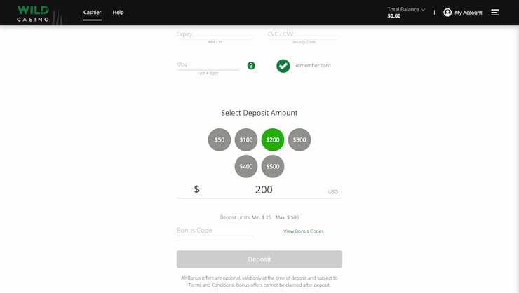 Wild Casino Complete Deposit
