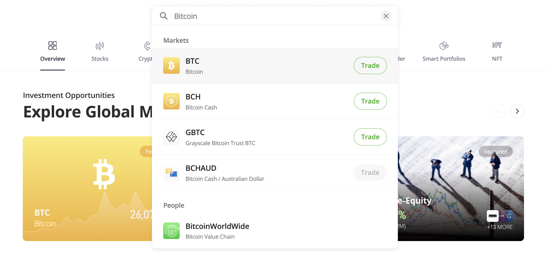 eToro buy Bitcoin 
