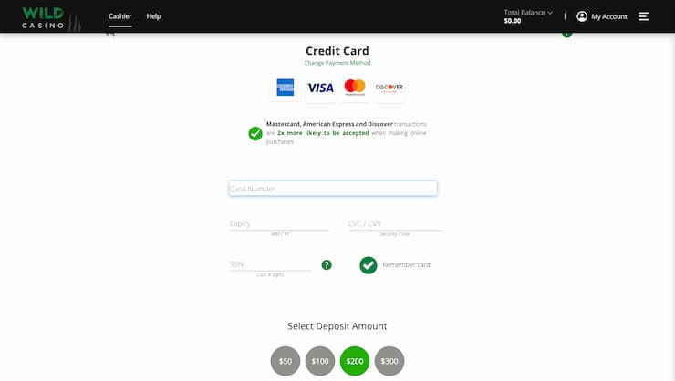 Wild Casino Credit Card Payment
