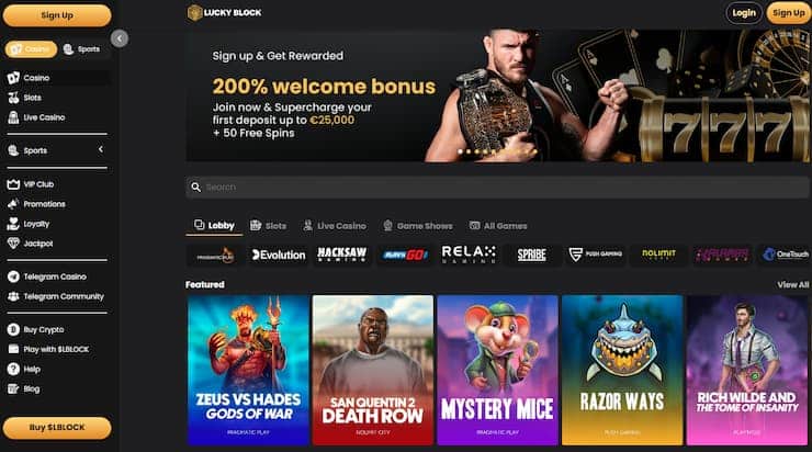 Rollbit Casino Lucky Block homepage