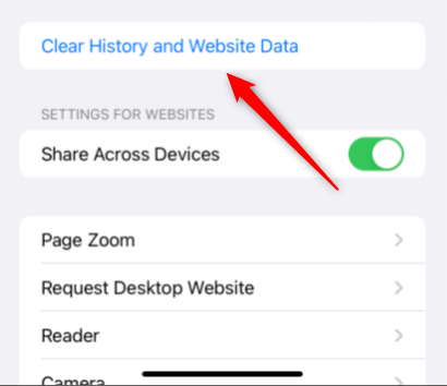 Tap Clear History and Website Data.