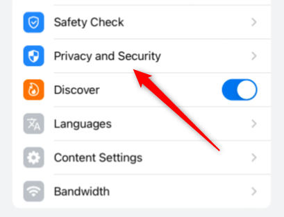 Tap privacy and security Chrome mobile.