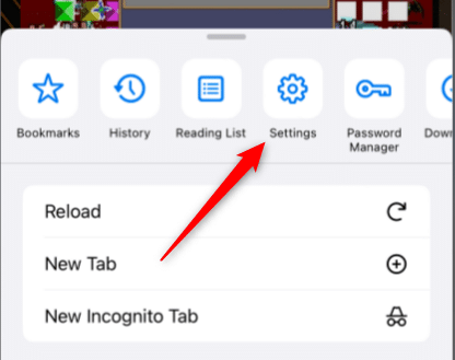 Tap settings in Chrome mobile.