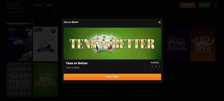 Wild Casino Tens or Better