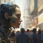 An Android Scans a Crowd of People
