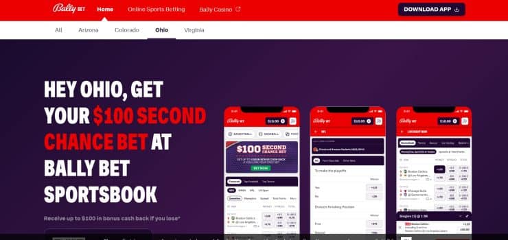 Bally Bet Ohio homepage.