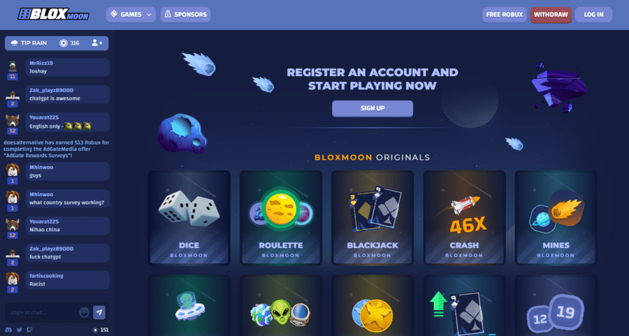 Bloxmoon homepage