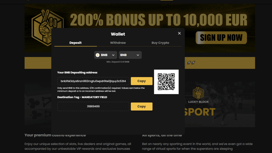 Lucky Block BNB Deposit