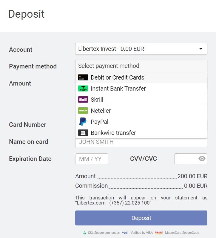 Make a Deposit on Libertex 