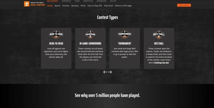 DraftKings DFS homepage