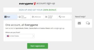 Everygame new account registration.