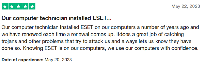 Trustpilot 5-star ESET Internet Security review #3