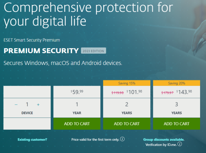 ESET’s Premium Security pricing tier