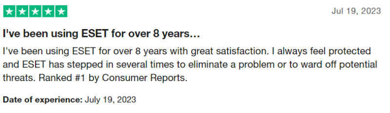 Trustpilot 5-star ESET Endpoint Antivirus review #2
