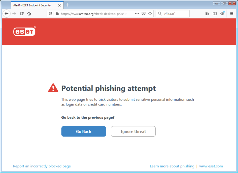 ESET Anti-Phishing protection