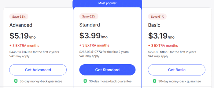 3 pricing tiers of Nord
