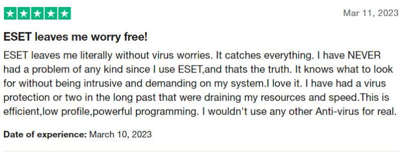 One of Trustpilot's 5-star ESET reviews