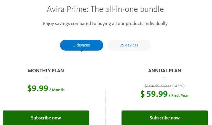 Avira term pricing