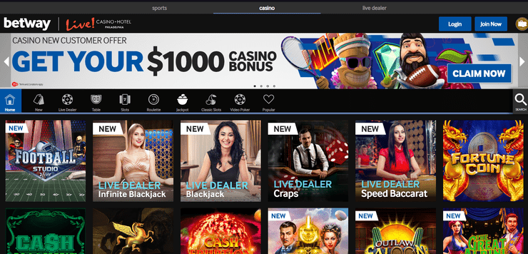 Betway casino homepage