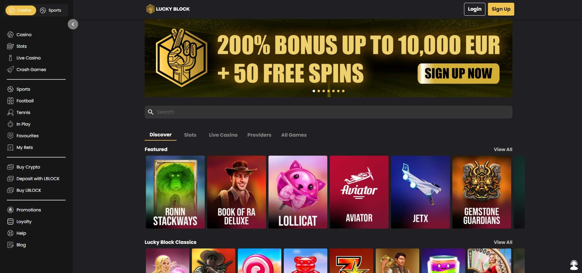 lucky block casino homepage