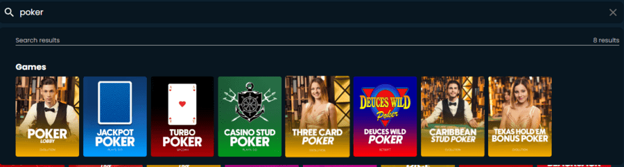 Mega Dice poker selection