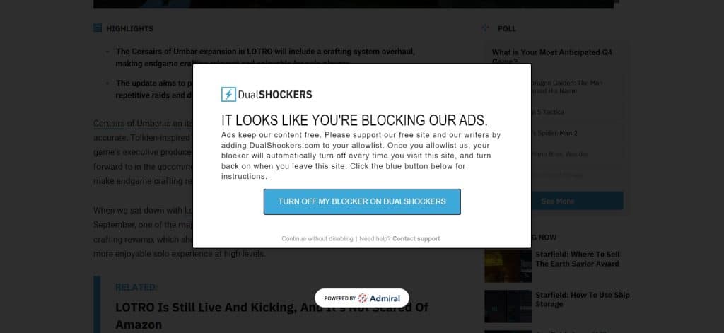 Blocking ads on Dualshockers