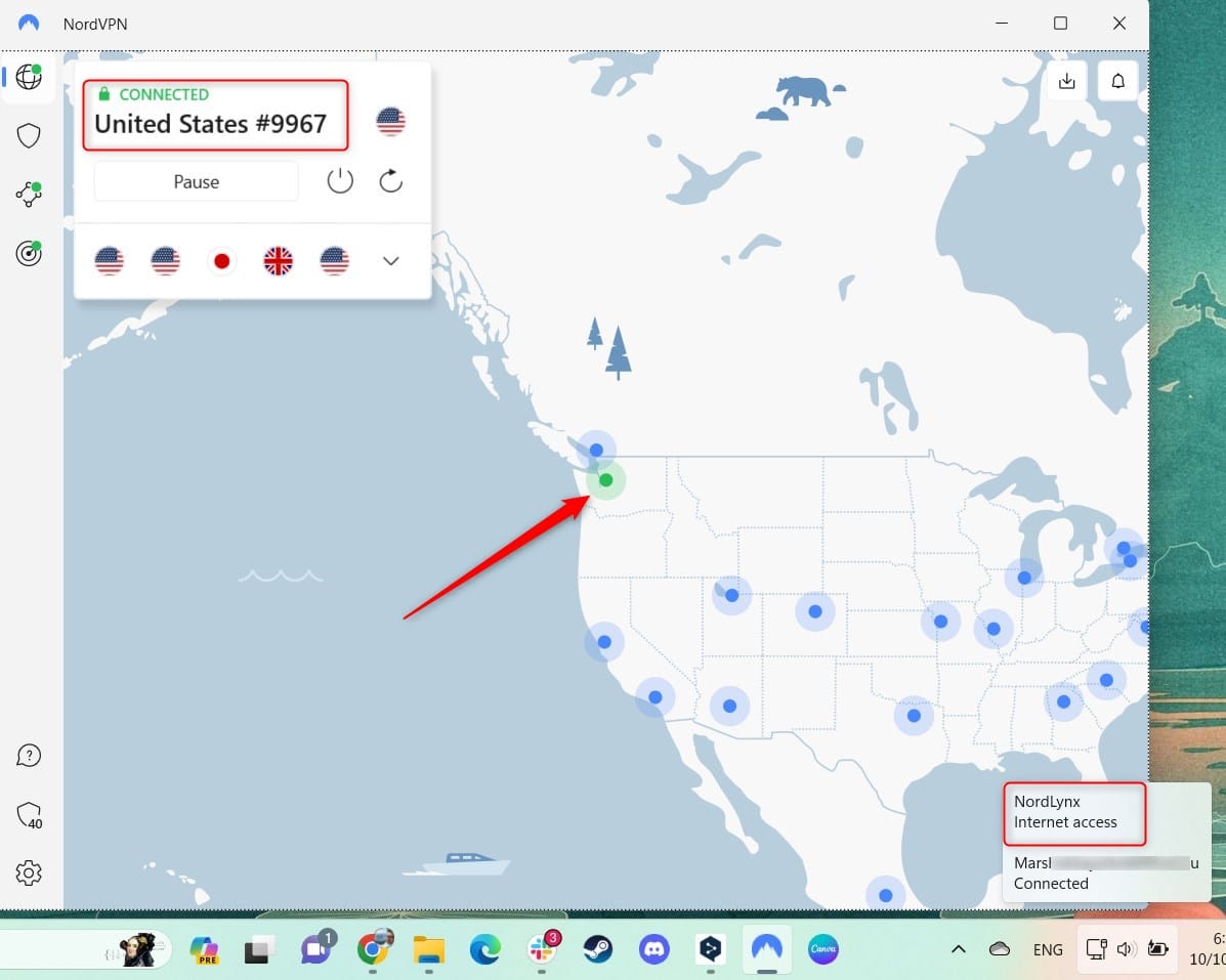 An active VPN connection