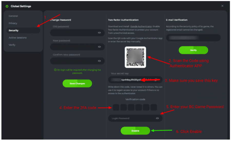 BC.Game Help Center features a step-by-step guide for setting 2FA for an extra layer of protection on your personal account.