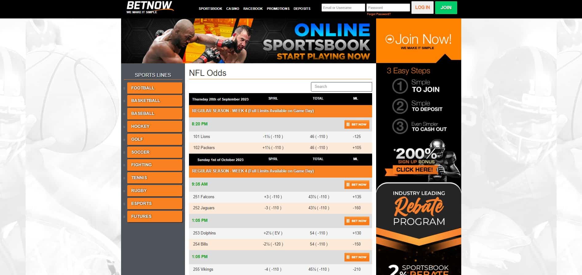 BetNow homepage indiana sportsbooks