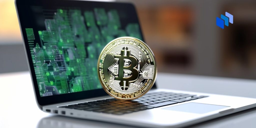 Bitcoin Logo sitting On A Laptop's keyboard
