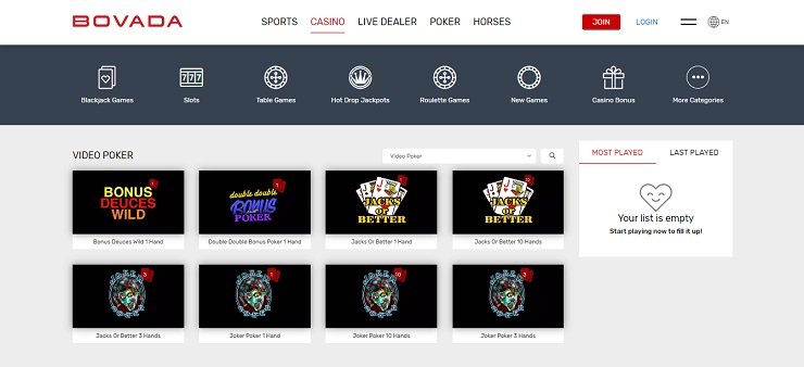 Bovada Casino Video Poker