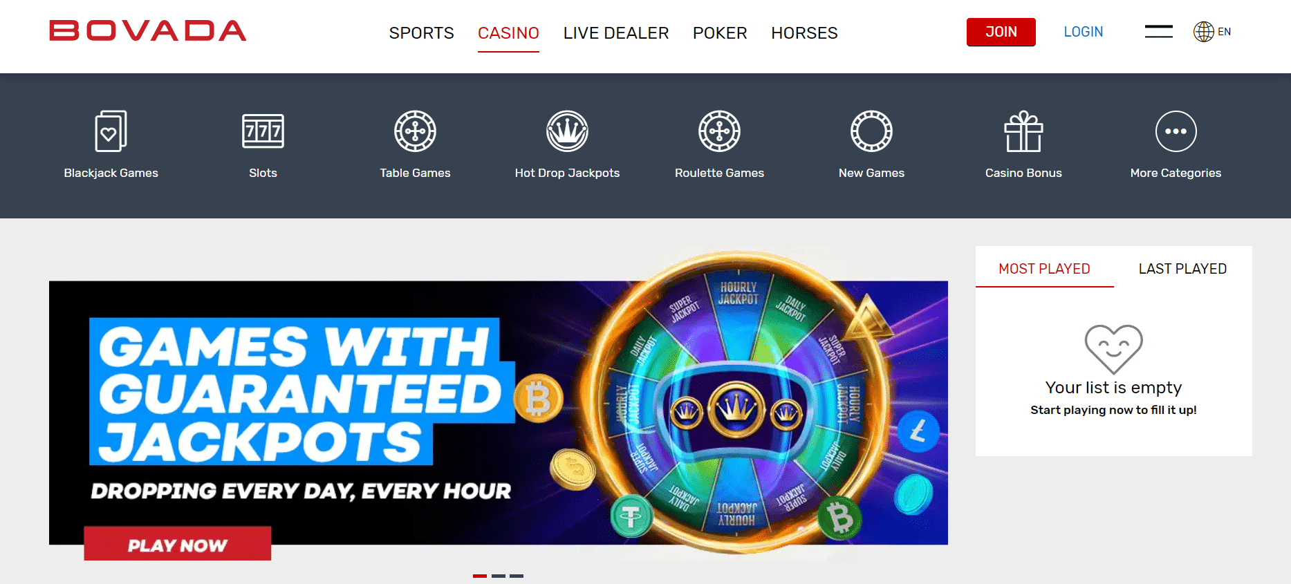 Bovada Casino Home