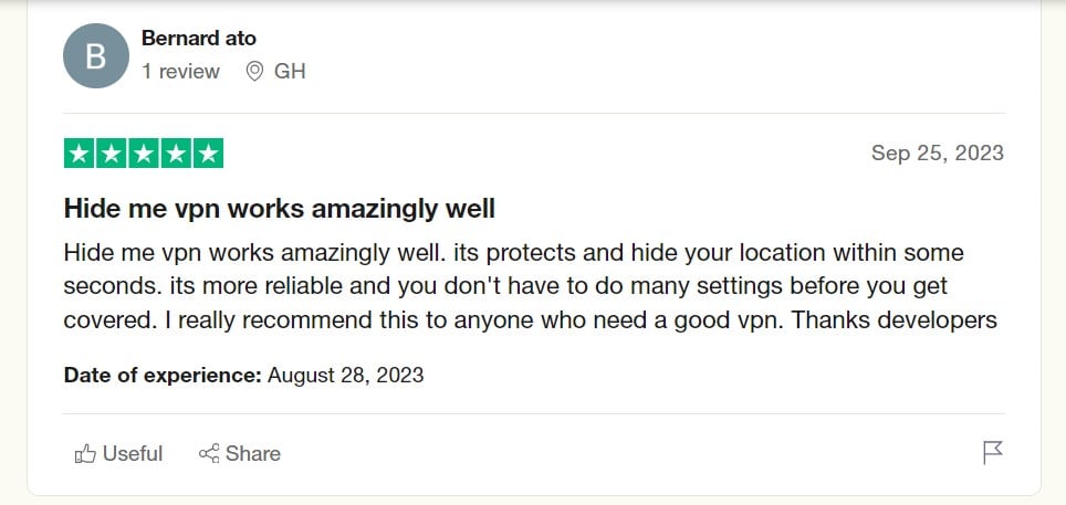 Hide.me review on Trustpilot