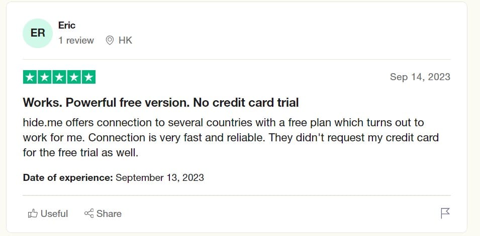 Hide.me review on Trustpilot