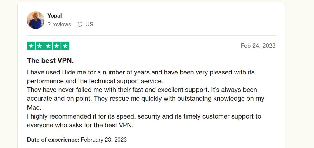 Hide.me review on Trustpilot