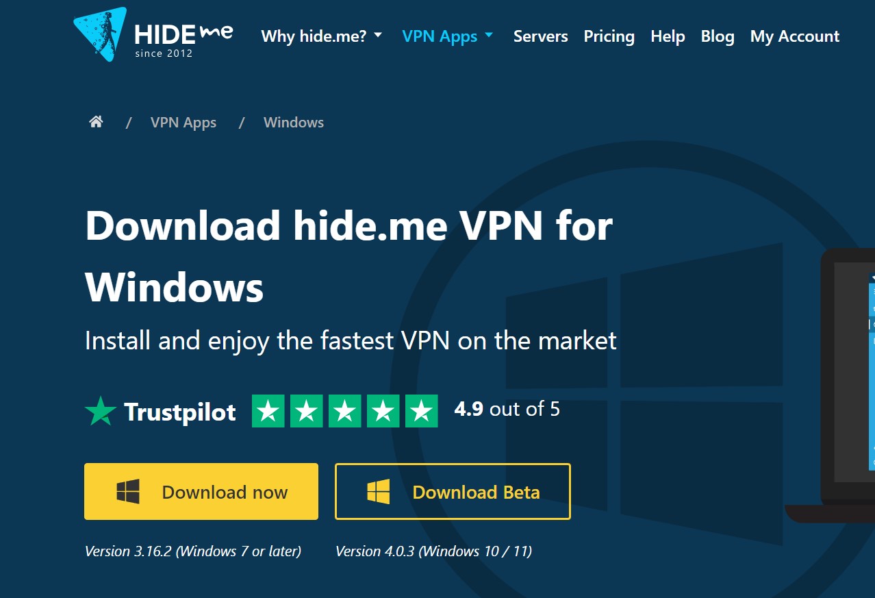 Hide.me VPN download page