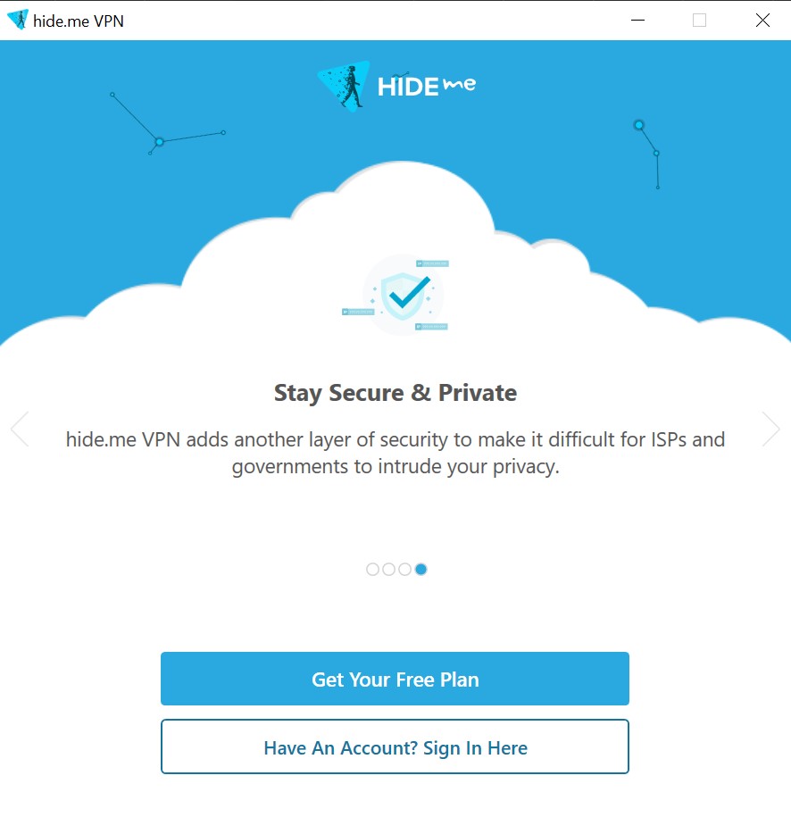 Hide.me VPN app first page