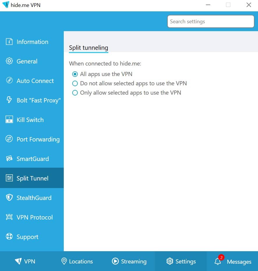 Hide.me VPN Split Tunneling